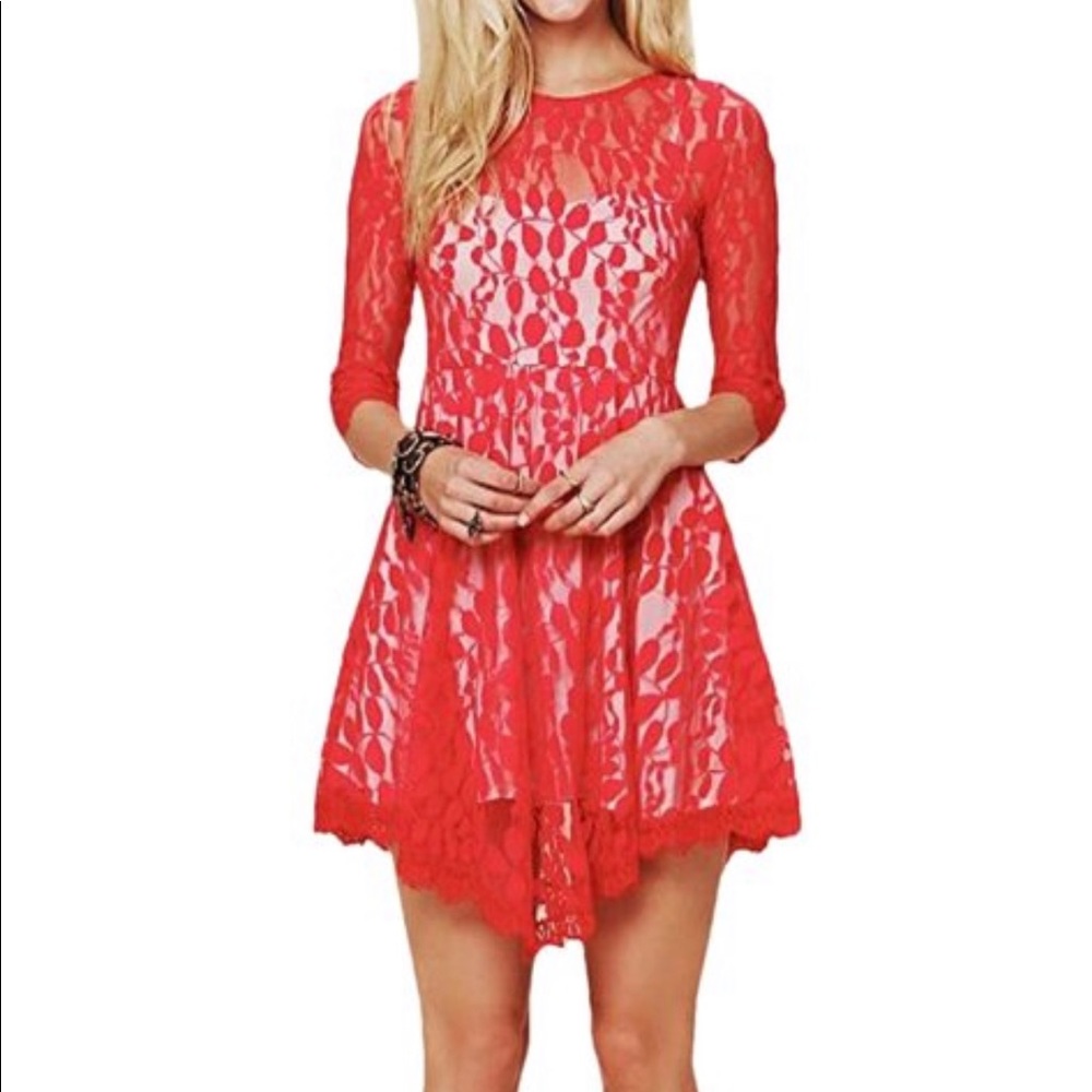 Free People Red Lace Dress